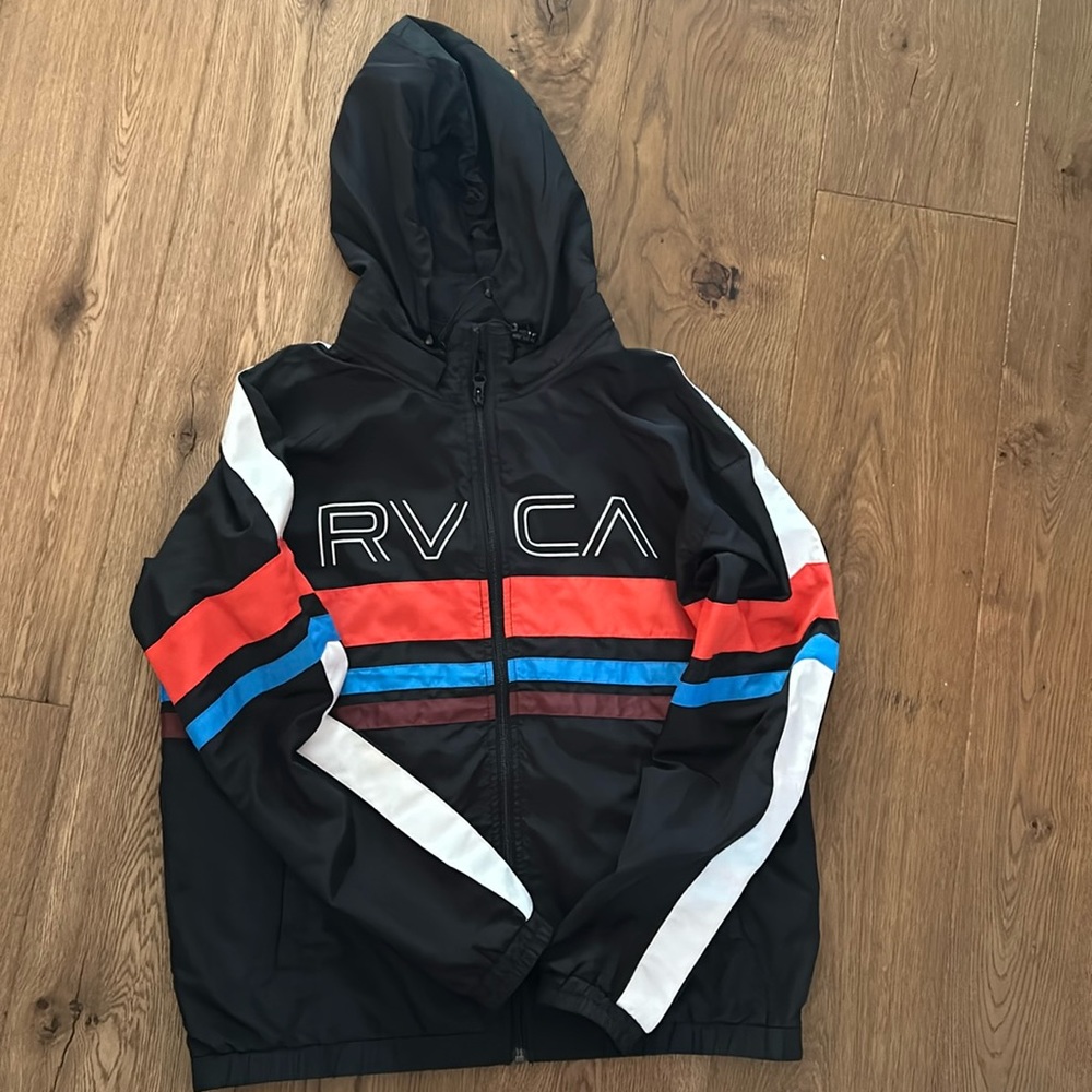 Black windbreaker with stripes. EUC. Barely worn. Sz large